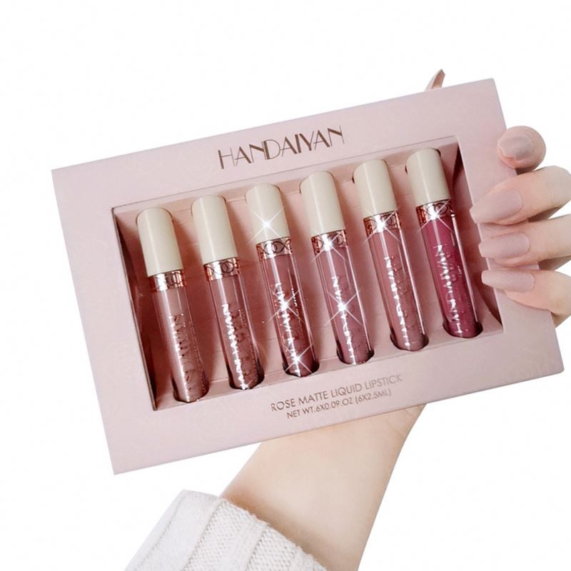 HANDAIYAN Matte Lipgloss Set Velvet Rose Colors Liquid Lipstick High Pigment Wholesale Vagan Cosmetics