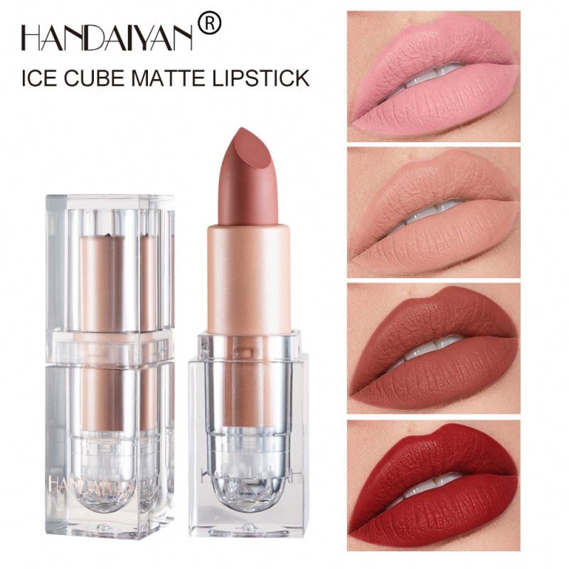 HANDAIYAN Brand Owners Matte Lipstick Ice Transparent Tube Nude Vegan Makeup Cosmetics OEM Logo