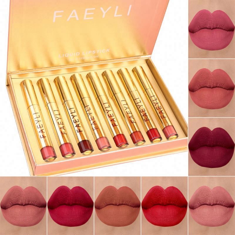 factory Wholesale Lip Glaze Matte Gift Box FAEYLI Makeup 8 Pieces Set Long Lasting Waterproof Wholesale Lip Glaze Matte Gift Box