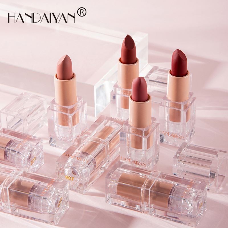 HANDAIYAN Ice Transparent Cube Matte Lipstick Waterproof Longlasting Nude Vegan Makeup Cosmetic