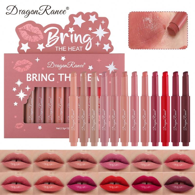 Dragon Ranee 12 Color Jelly Push Pen Suit Lip Honey Water Tender Mirror Moisturizing Lipstick No Blooming
