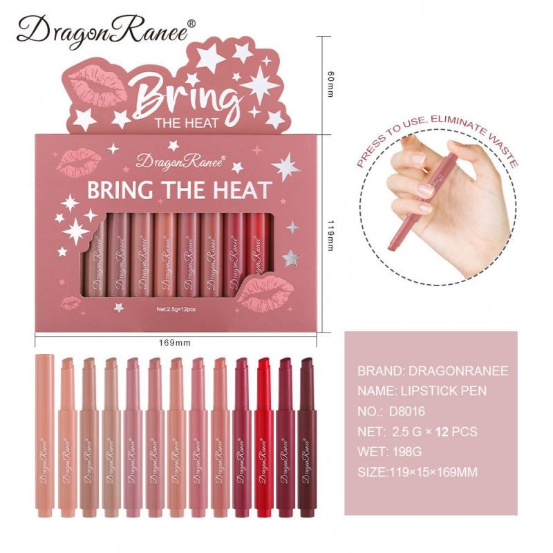 Dragon Ranee 12 Color Jelly Push Pen Suit Lip Honey Water Tender Mirror Moisturizing Lipstick No Blooming