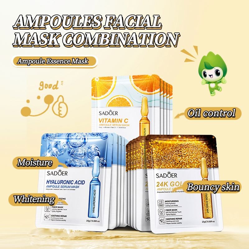 OEM SADOER Vitamin c 24k Gold Hyaluronic Acid Whitening Invisible Collagen Crystal Skin Care Organic Vegan Facial Mask Sheet
