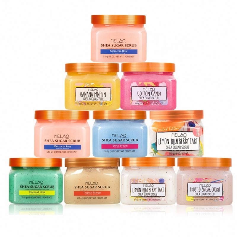 Private Label Wholesale Whitening Shea Sugar Bodyscrub Supplies Exfoliating Brightening Organic Natural Body Scrub Salt