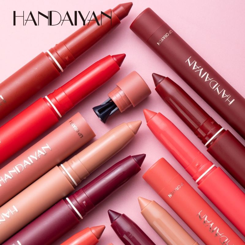 HANDAIYAN Matte Lip Crayon 12 Pcs Set Lipstick Lipliner with Built-in Sharpener Waterproof Makeup Cosmetics