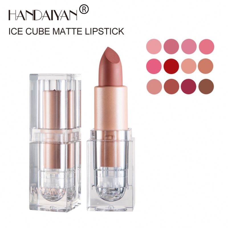 HANDAIYAN Brand Owners Matte Lipstick Ice Transparent Tube Nude Vegan Makeup Cosmetics OEM Logo