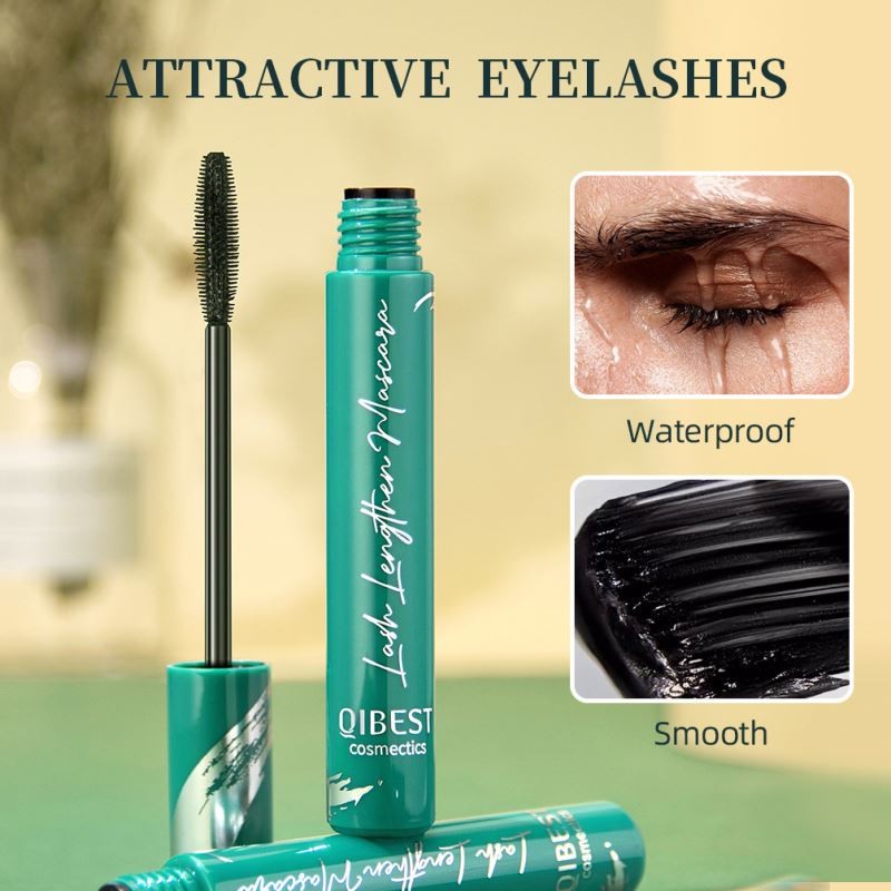 factory QIBEST green tube liquid eyelash extensions waterproof long curl black or brown eyelashes mascara