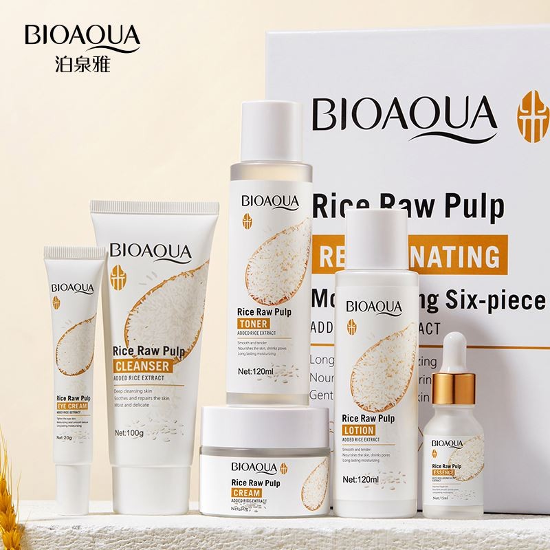 Discount Now BIOAQUA Organic Rice Essence Hydrating Face Brightening Whitening Private Label Skin Care Set