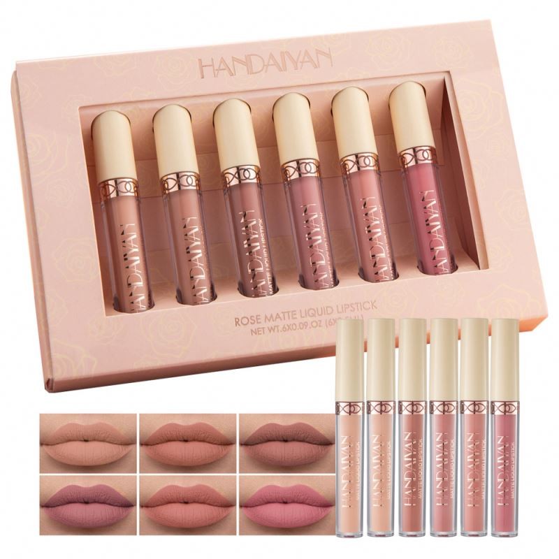 HANDAIYAN Matte Lipgloss Set Velvet Rose Colors Liquid Lipstick High Pigment Wholesale Vagan Cosmetics