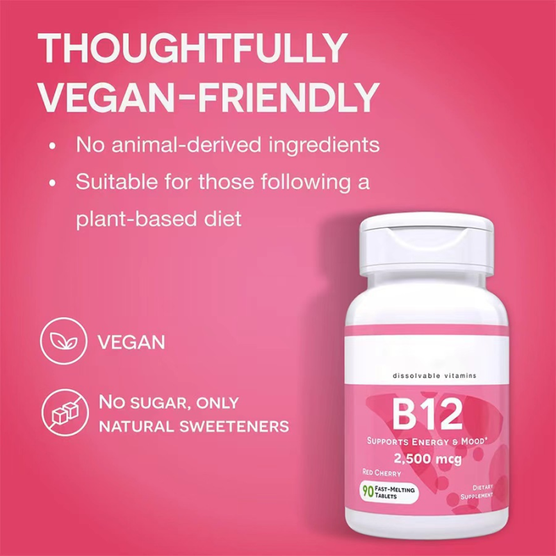 OEM Private Label Vegan Vitamin B12 Gummies Niacin Folic Acid Pantothenic Acid Biotin Adult Immune Support