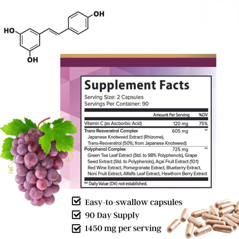OEM Pure Organic Resveratrol Capsules Natural Herbal Tonic Heart Brain Immune Support
