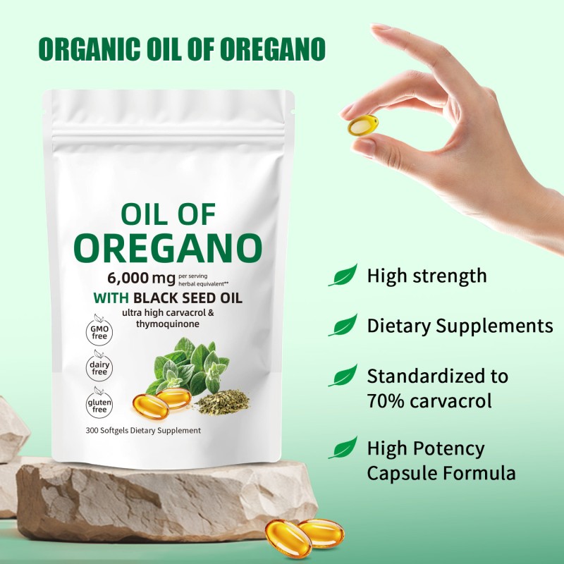 Adult Oregano and Black Seed Oil Soft Capsules Immune Booster and Gut Protection Health Supplement
