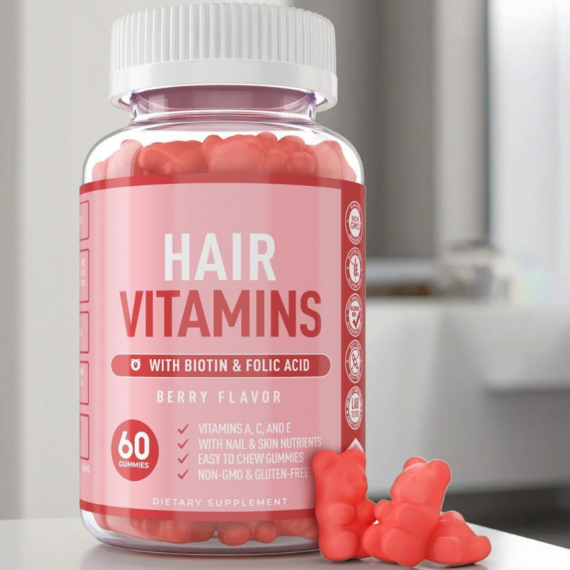Vegan Hair Nails Vitamin Biotin Gummies Supplement Beauty Product for Adult Strong Shiny Hair