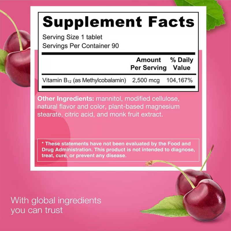 OEM Private Label Vegan Vitamin B12 Gummies Niacin Folic Acid Pantothenic Acid Biotin Adult Immune Support