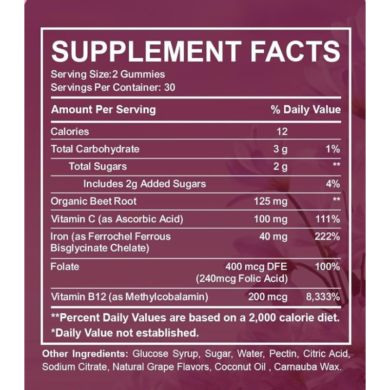 Factory Production MOQ Bulk Vegan Iron Gummies Iron Beetroot Iron Supplement