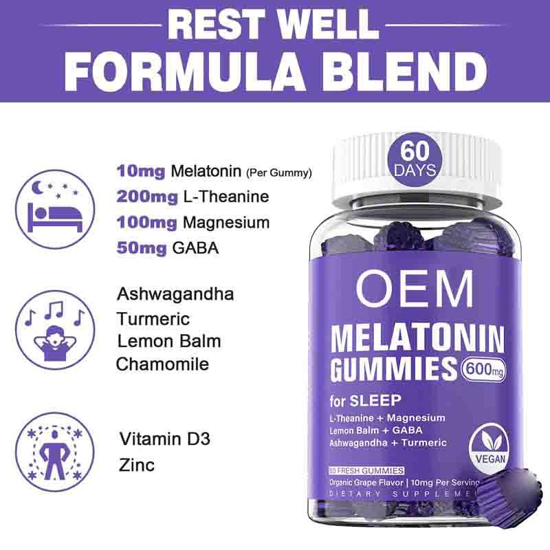 Vegan Melatonin Gummies Children and Adult Sleep Aid Support Natural Sleep Cycle Dosage Form Vitamin Candy
