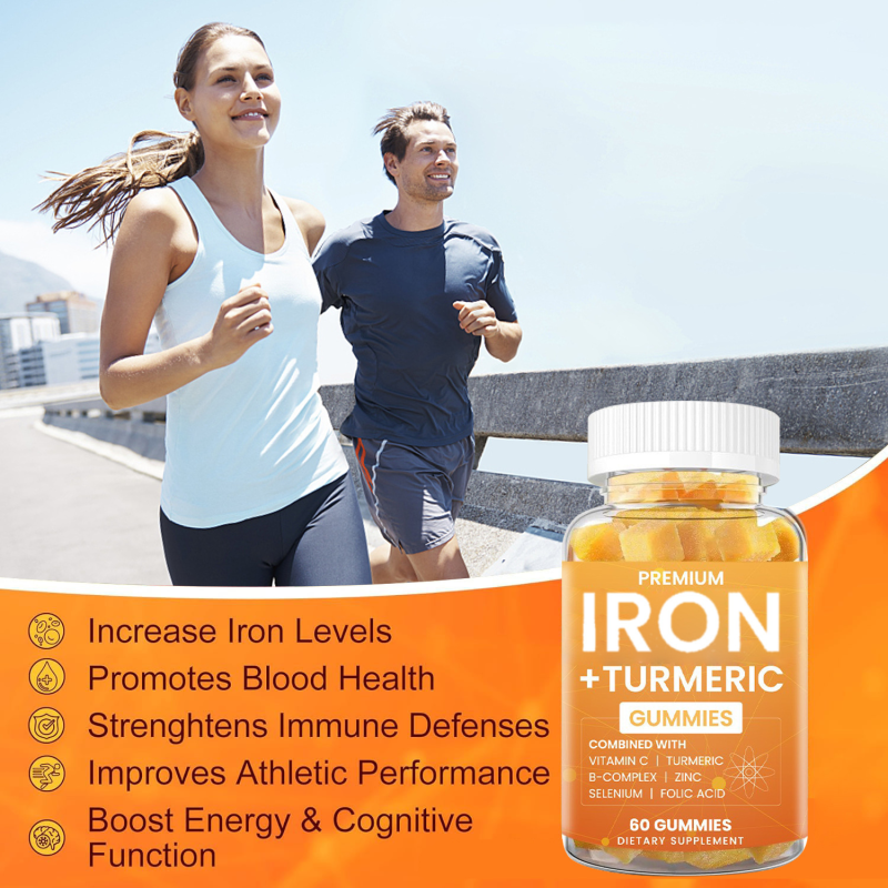 Daily Delicious Iron Gummies with Turmeric Vitamin B Complex Vitamin C Adult Multivitamin and Mineral Gummies