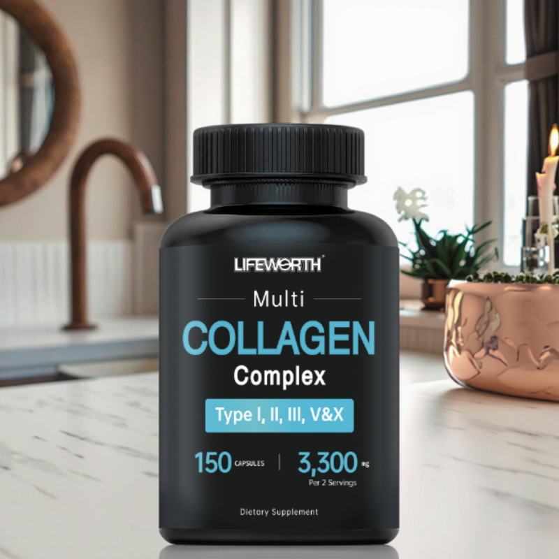 Collagen Peptide Supplement Capsules - Hydrolyzed Marine Multi-Collagen Antioxidant Support and Adult Healthy Lifestyle