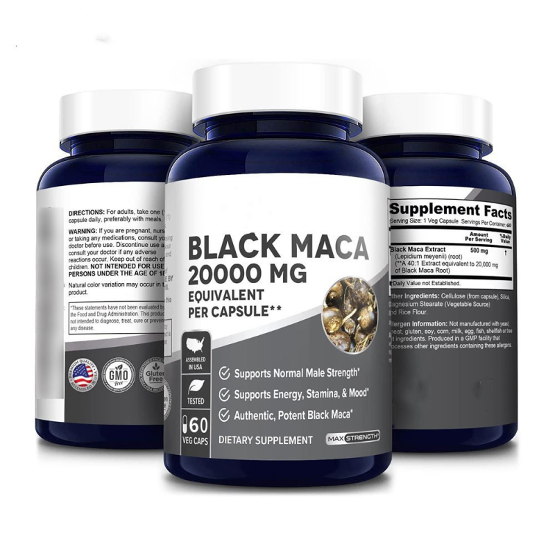 Natural Maca Root Pills Men's Vitality Black Soft Capsules Powder Supplement Energy Boost Performance Enhancer Adult