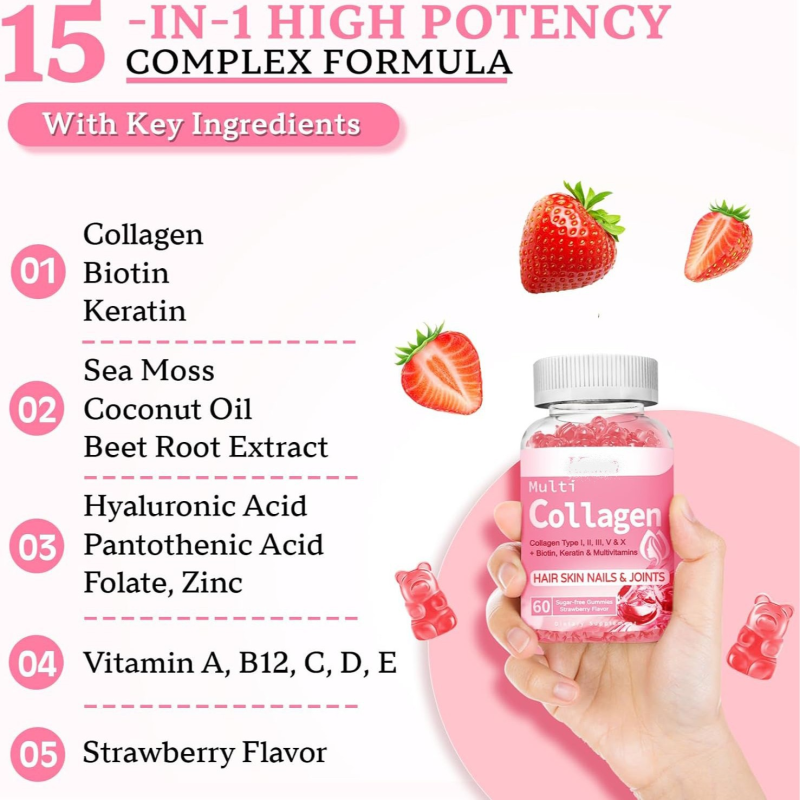 Private Label Multivitamin Collagen Peptide Biotin Gummies Whitening Nails and Hair Health Herbal Supplement