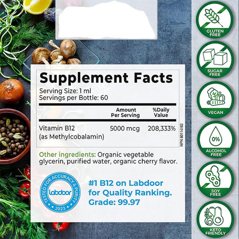 Natural Cherry Flavor Vitamin B12 Drops Well-Absorbed Dietary Supplement