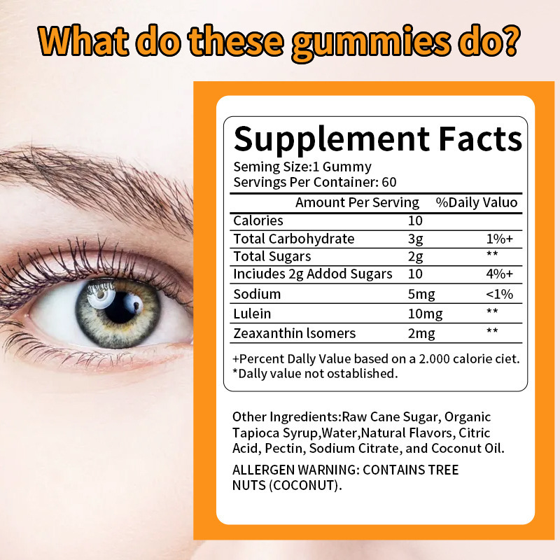 Support Eye Health Vitamin Lutein Gummies Improve Night Vision and Eye Protection Gummy Dosage Form