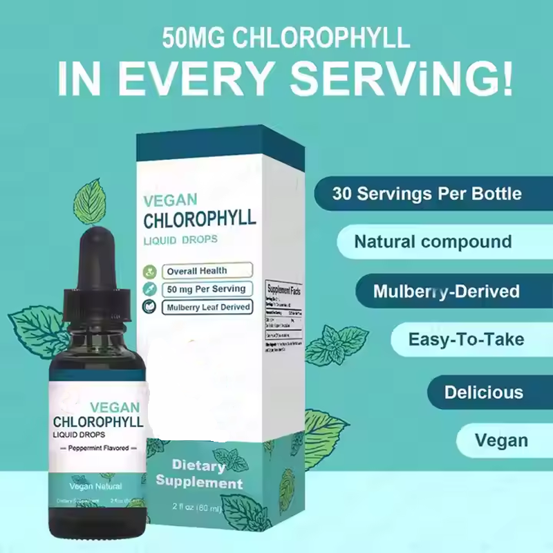 OEM Dietary Fiber Supplement Hot Selling Chlorophyll Liquid Drops 60ml Adult