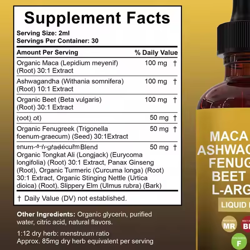 OEM Private Label Liquid Extract and Drops of Maca Root and Ashwagandha