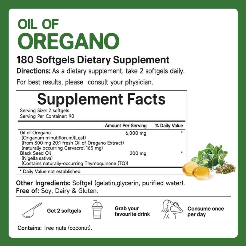 Organic Oregano Extract High-Efficacy Herbal Supplement Black Seed Oil Oregano Soft Capsules