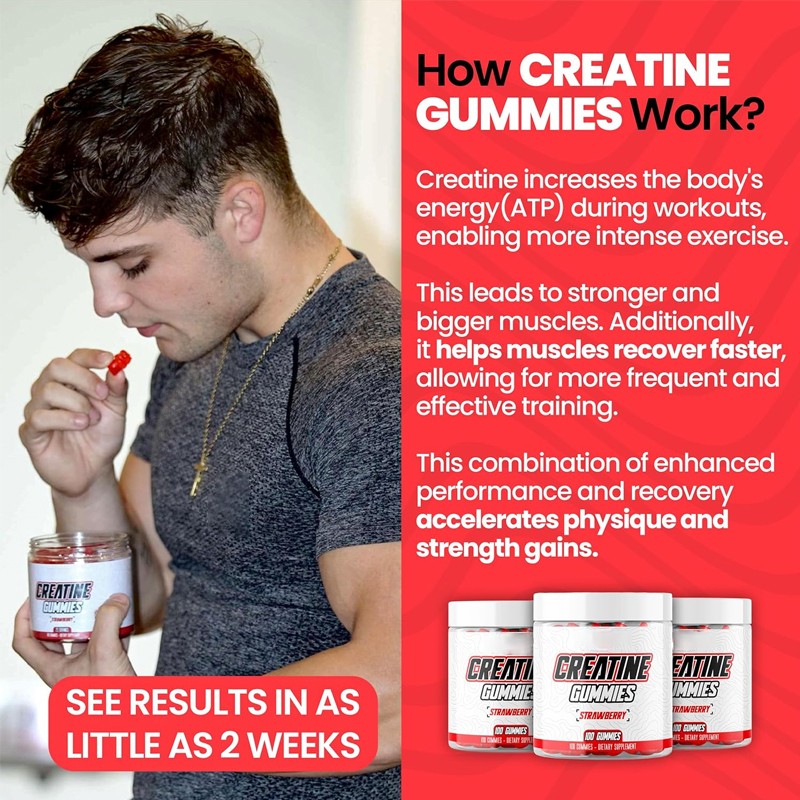 Besica BIOCCHN Creatine Monohydrate Gummies Pre-Workout Fitness Energy and Metabolism Support Energy