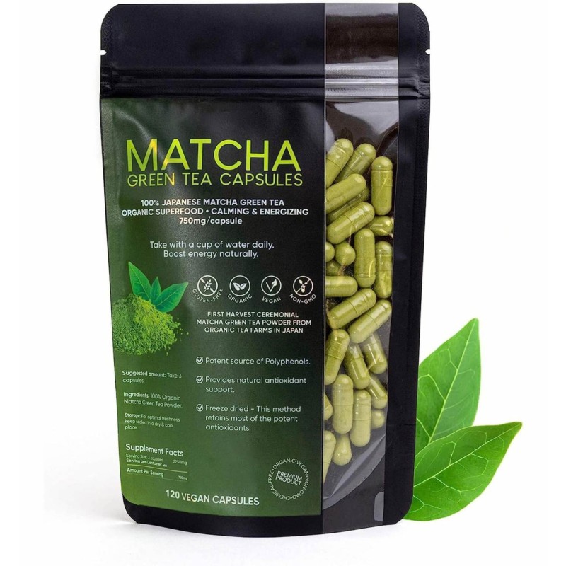 Besica OEM Private Label Organic Matcha Capsules - Natural Energy Boost - 100% Natural Antioxidant - Calm and Relaxation