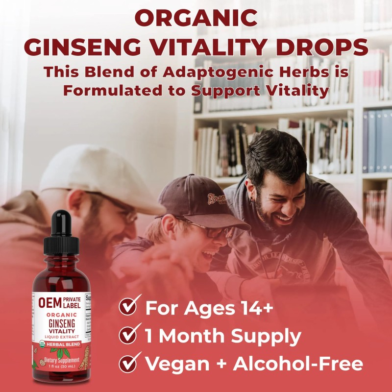 Besica OEM Ginseng Water Drops with Ginseng Root Ashwagandha Root and Maca Root Drops Herbal Supplement