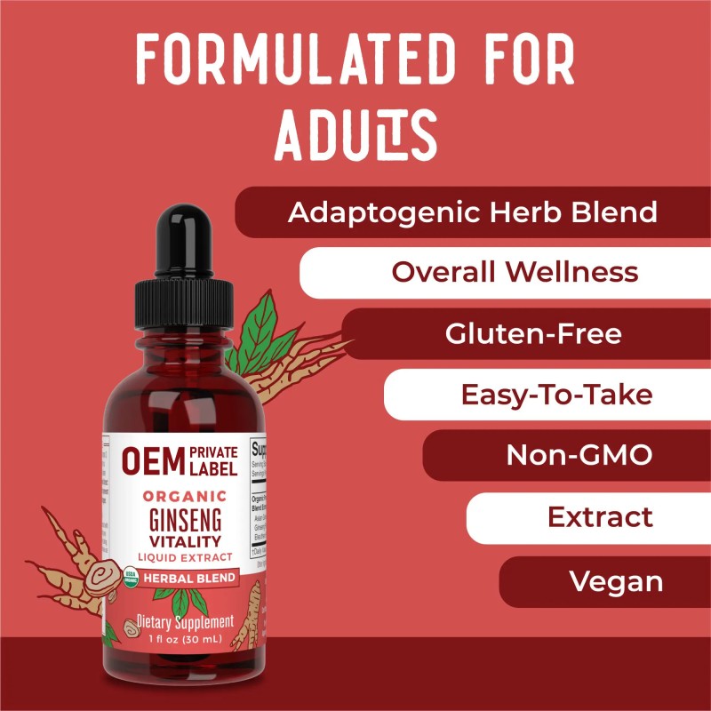 Besica OEM Ginseng Water Drops with Ginseng Root Ashwagandha Root and Maca Root Drops Herbal Supplement