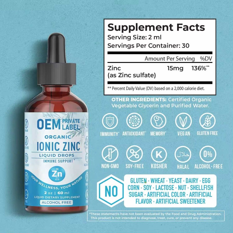 Besica OEM Ionic Zinc Liquid Drops Organic Ionic Zinc Drops Supplement Immune Booster Pure Zinc Drops