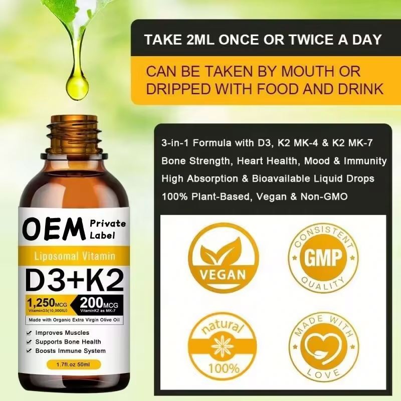 Besica OEM Private Label Organic Vitamin D3 K2 Drops MCT Oil Omega 3 Liquid Vitamin D Supplement for Adults and Children