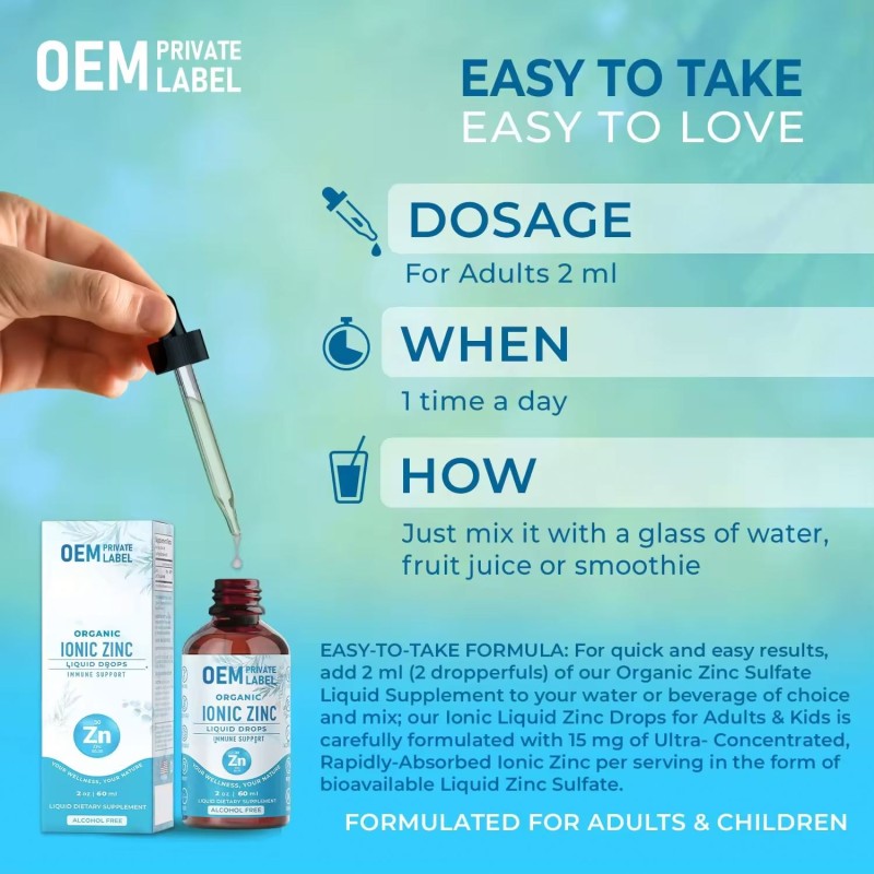 Besica OEM Ionic Zinc Liquid Drops Organic Ionic Zinc Drops Supplement Immune Booster Pure Zinc Drops