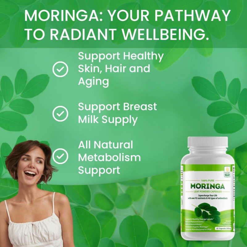 Besica Private Label OEM Pure Organic Moringa Leaf Powder Capsules 1300mg Moringa Leaf Powder Capsule Supplement