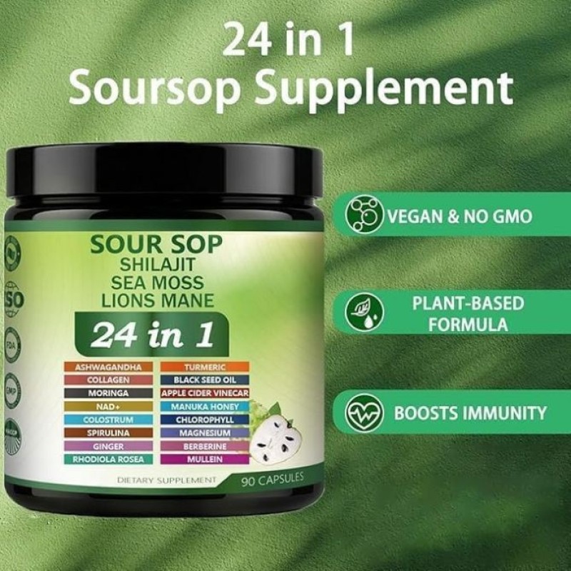 24-in-1 Soursop Capsules - Soursop Graviola Capsules with Shilajit