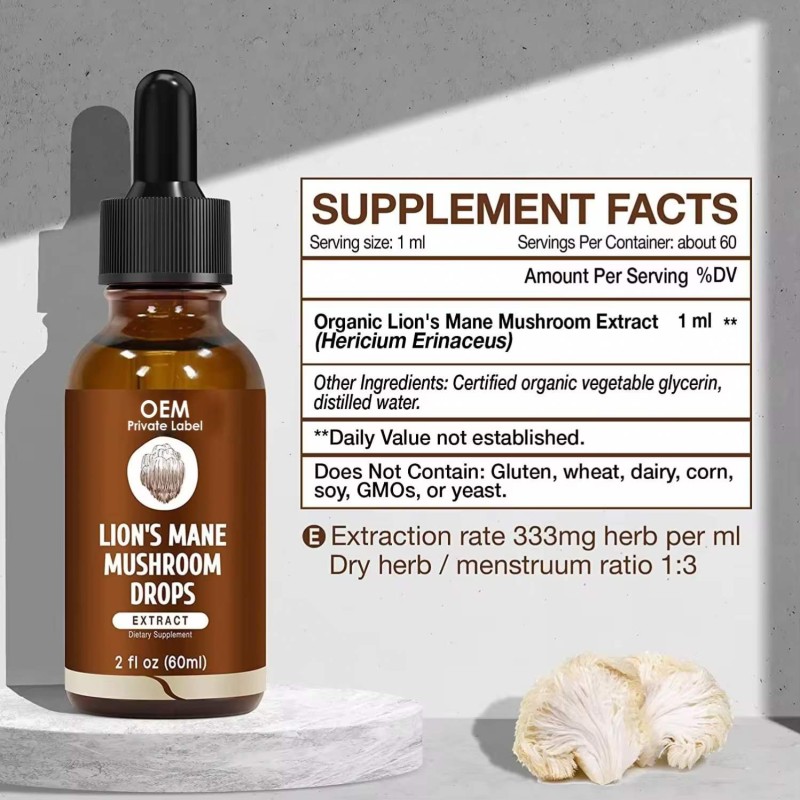 Besica Mushroom Extract Drops Lion's Mane Nootropic Liquid Immune System Brain Boost 1 Blend Lion's Mane Liquid Drops