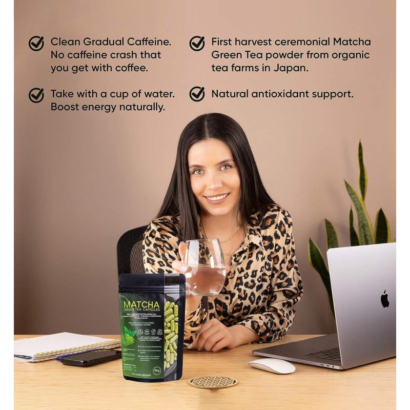 Besica OEM Private Label Organic Matcha Capsules - Natural Energy Boost - 100% Natural Antioxidant - Calm and Relaxation
