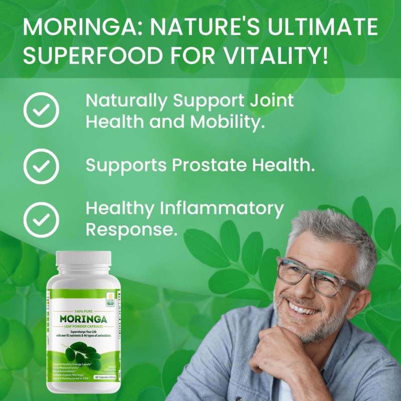 Besica Private Label OEM Pure Organic Moringa Leaf Powder Capsules 1300mg Moringa Leaf Powder Capsule Supplement