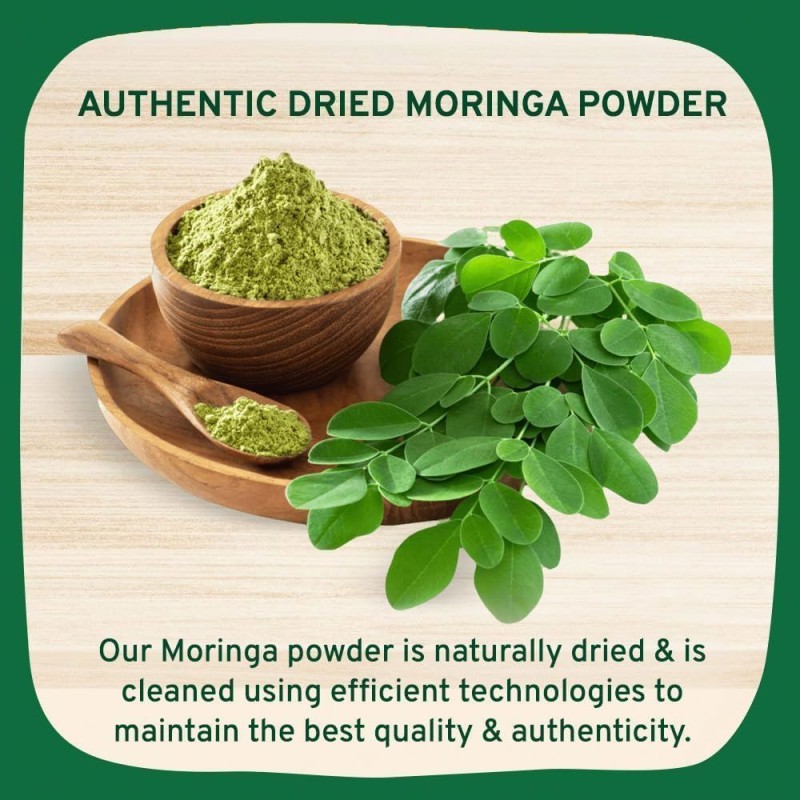 Besica Organic Moringa Powder Green Superfood Supplement with Vitamin A E K Iron Calcium Fiber