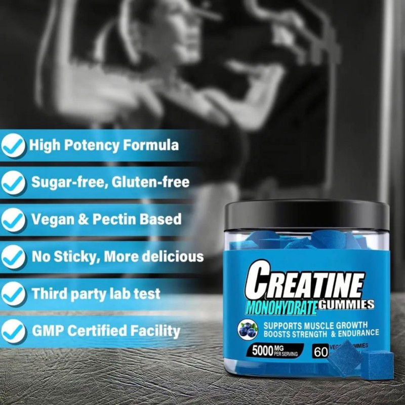 Besica Private Label Creatine Monohydrate Gummies Weight Gain and Pre-Workout Creatine Candy Gummies Supplement Gummies