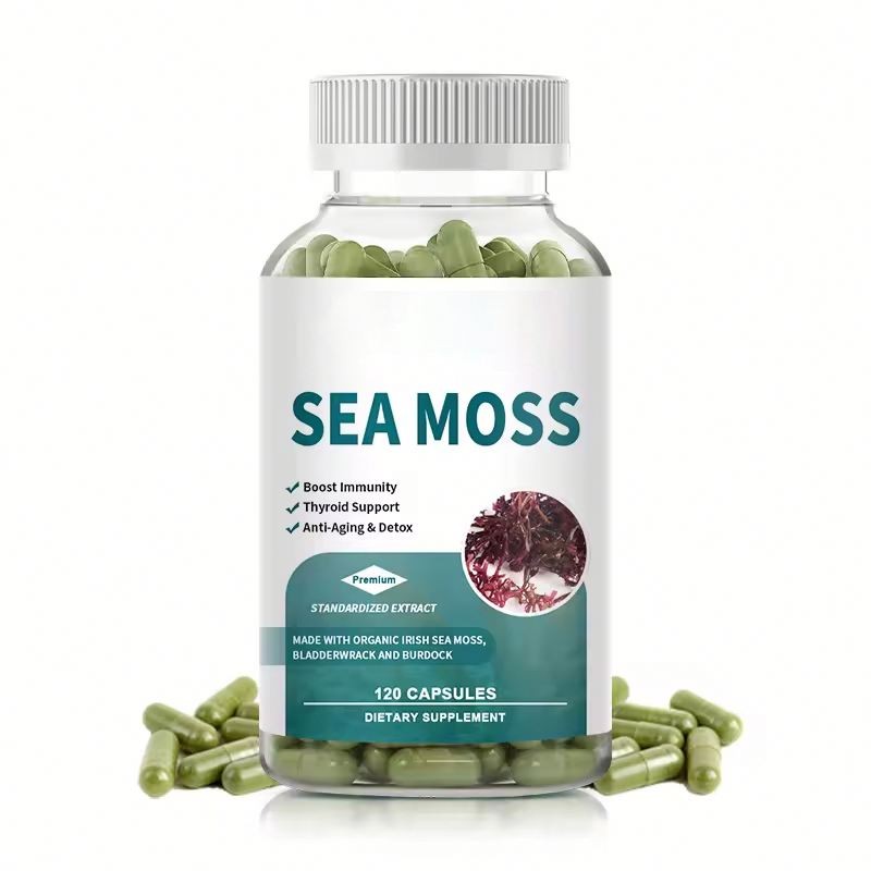 OEM Private Label Organic Sea Moss Capsules 2000mg with Bladderwrack and Burdock Root for Joint Health