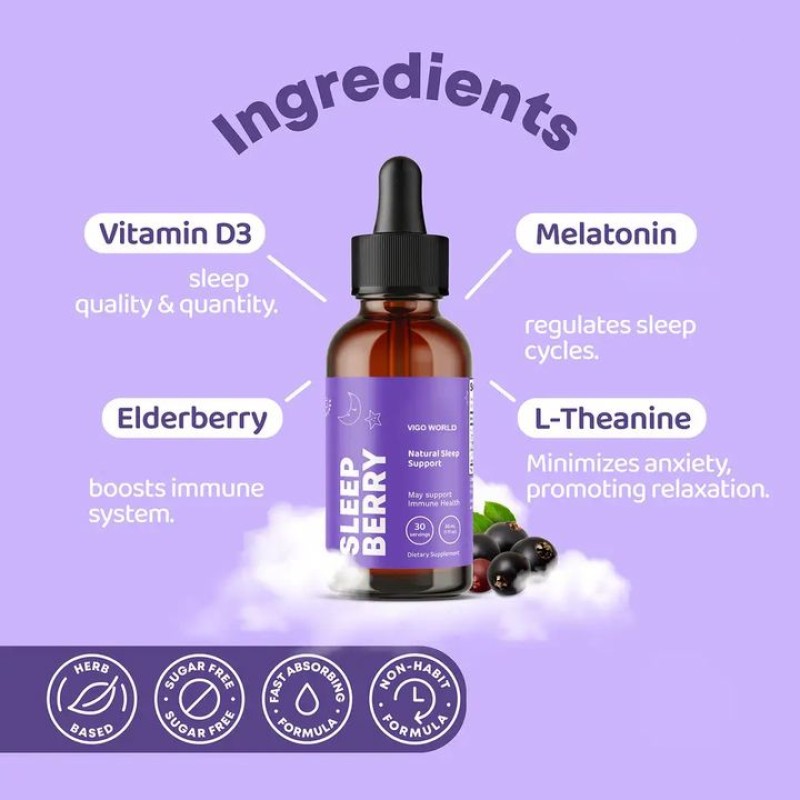 Besica Hot Seller OEM 60ml Oral Liquid Melatonin Supplement 10mg Melatonin Drops Children Safe Sleep Aid