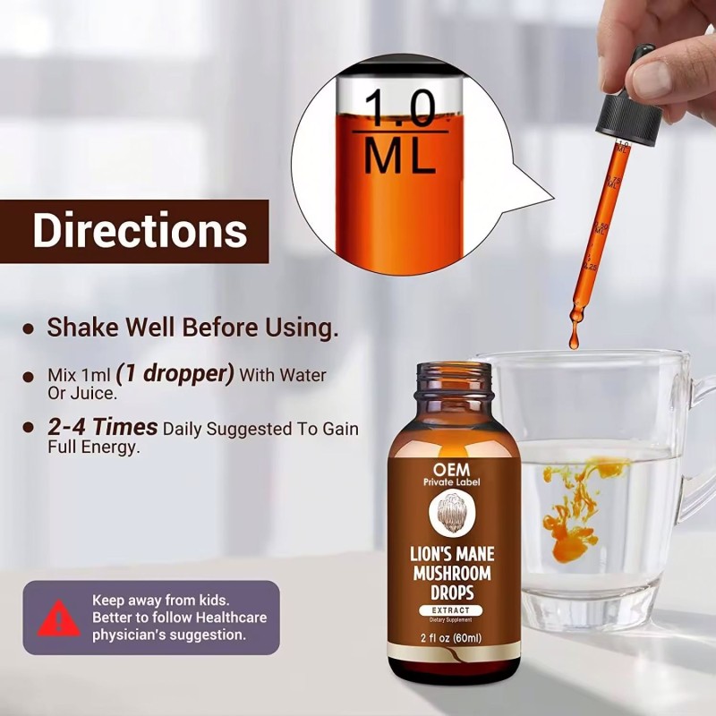 Besica Mushroom Extract Drops Lion's Mane Nootropic Liquid Immune System Brain Boost 1 Blend Lion's Mane Liquid Drops