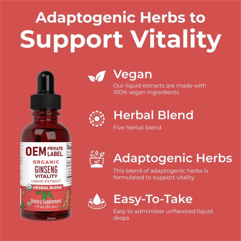 Besica OEM Ginseng Water Drops with Ginseng Root Ashwagandha Root and Maca Root Drops Herbal Supplement