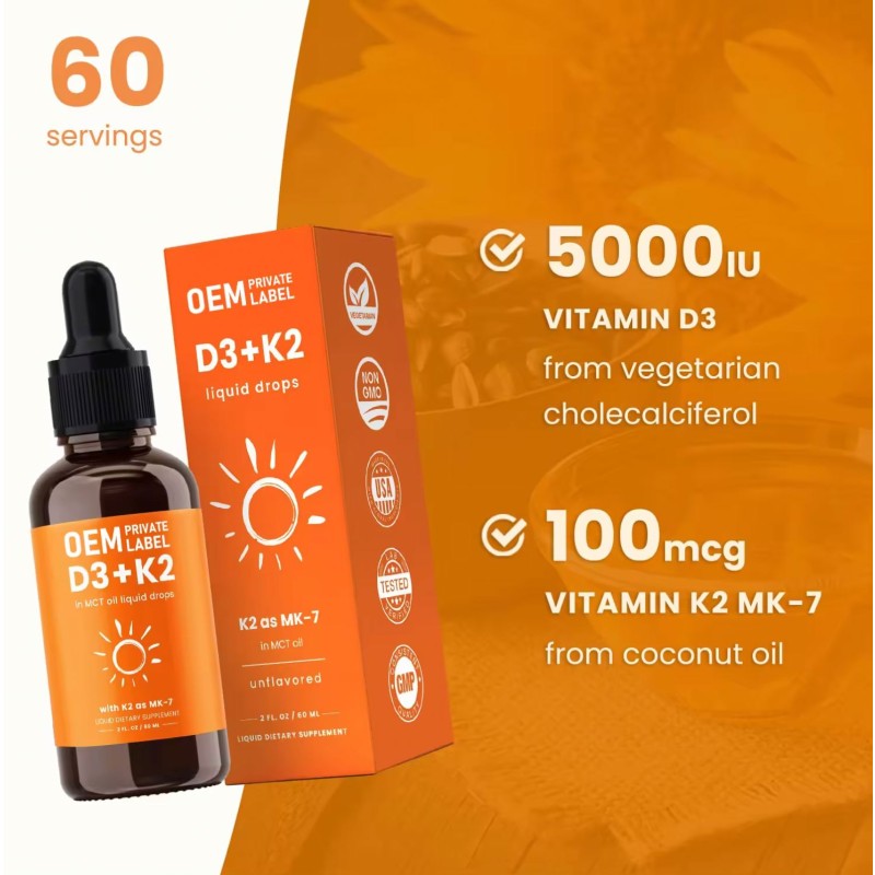 Besica Premium Vitamin D3 K2 Drops Oral Oil Support Bones Vitamin D3K2 Liquid Drops Immune System and Energy Levels
