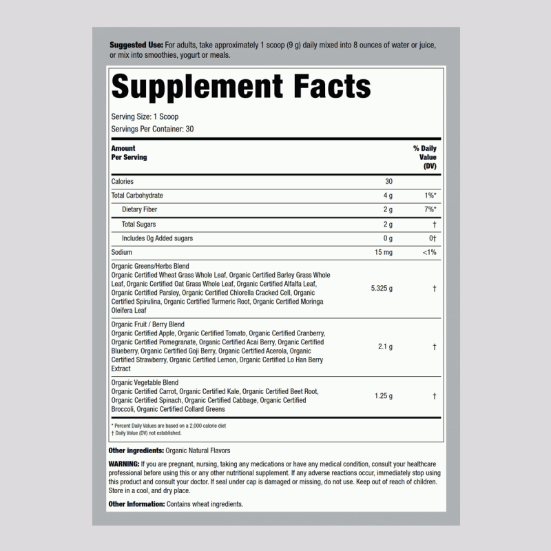 Organic Fruit & Vegetable Blend Powder Daily Nutrition Boost Adult Dietary Supplement Not Suitable for Pregnant Women