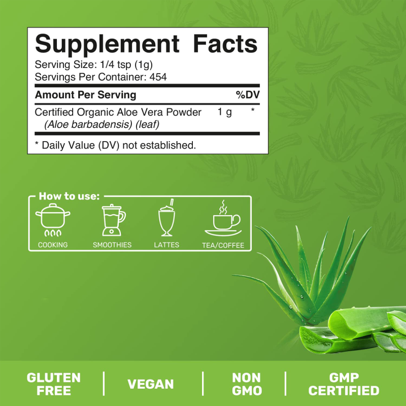 Bulk Organic Aloe Vera Powder (454g) | Custom Packaging | 100% Natural Extract